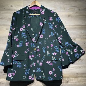 Lane Bryant The Bryant Blazer Dark Green Floral Print Stretch Bell Sleeve SZ 22
